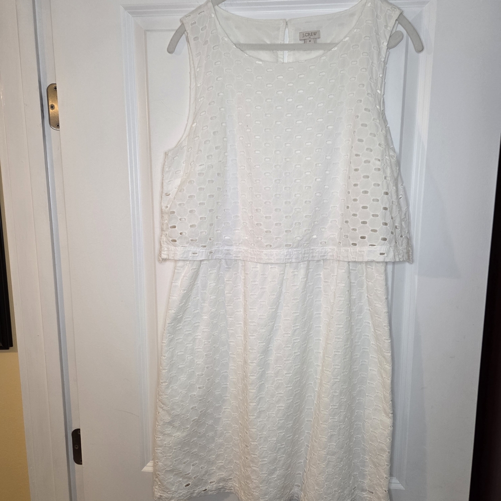 J. Crew White Eyelet Dress with Textured Cutouts Size Medium Preloved